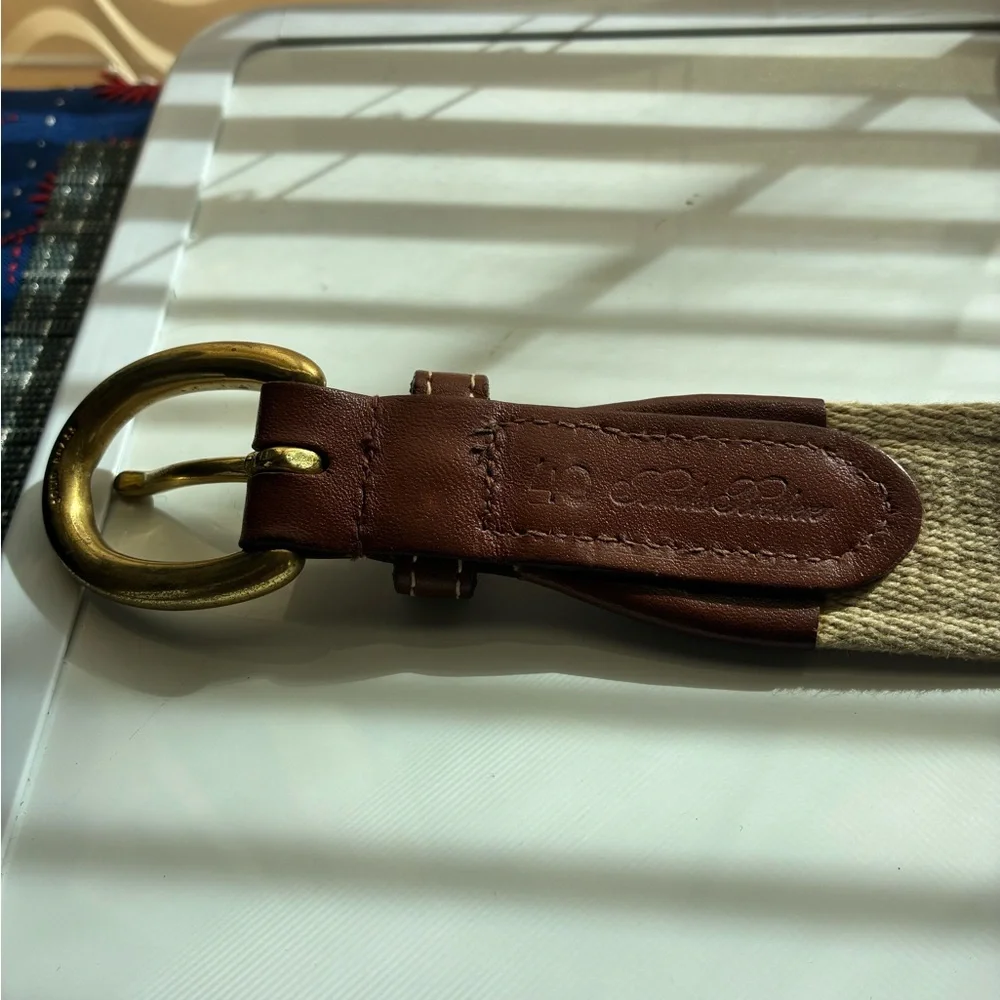 Brooks Brothers Men’s Leather Brown and Green Golf Belt with Gold Buckle (Sz40)
